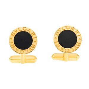 BVLGARI Double logo Onyx Cufflinks 18K Yellow Gold 750 90276062